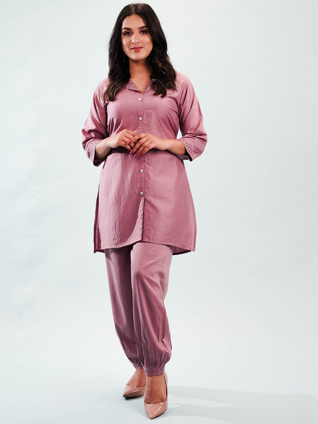 

NoLabels Embellished Top With Trousers Co-Ords, Purple