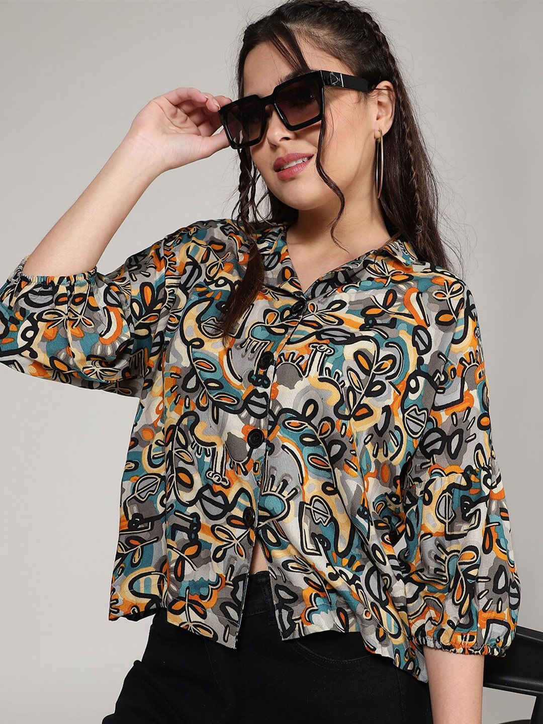

CLEMIRA Floral Printed Shirt Style Top, Grey
