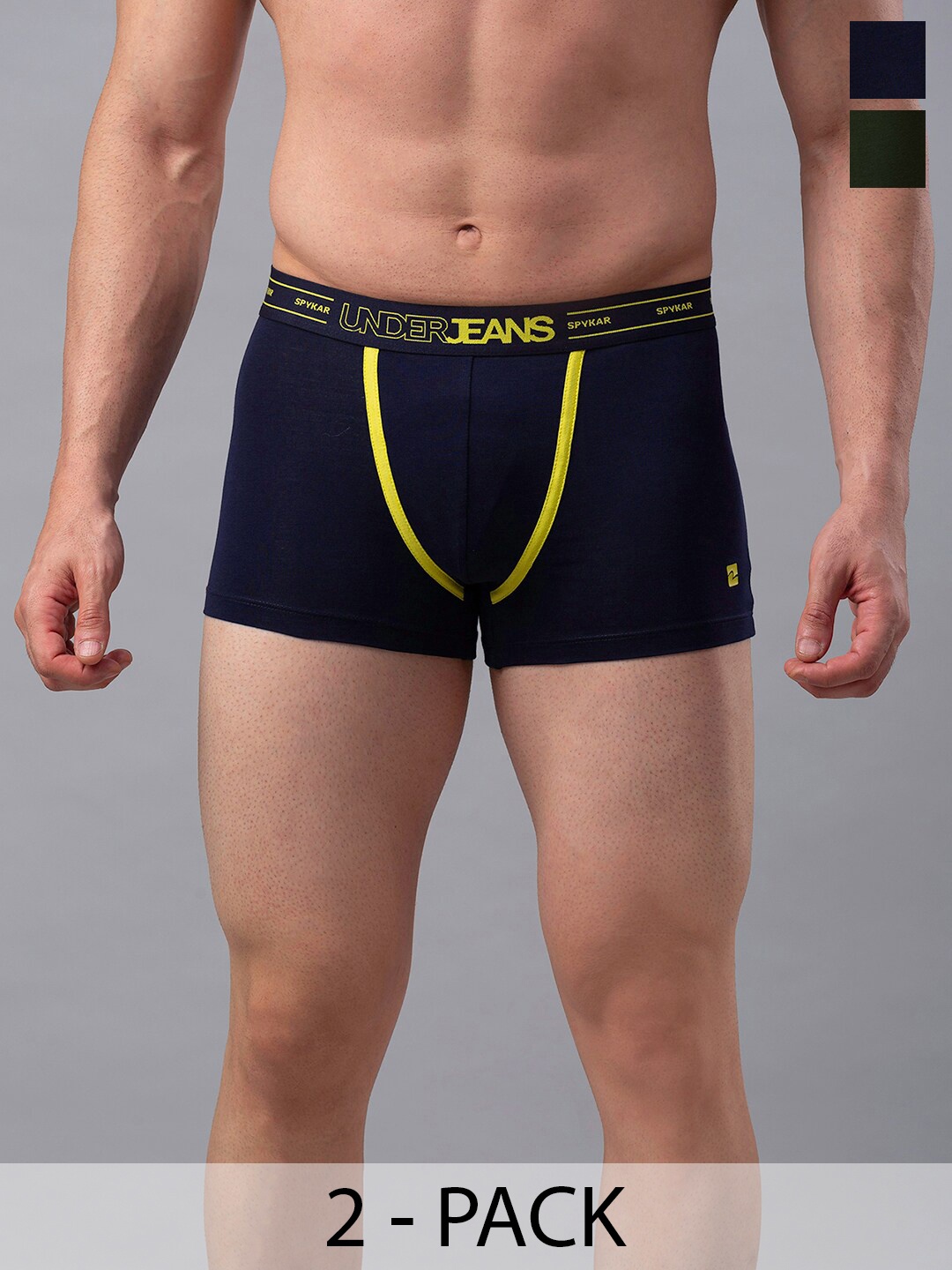 

UnderJeans by Spykar Pack Of 2 Mid-Rise Trunk 16864140-1-16864180, Navy blue