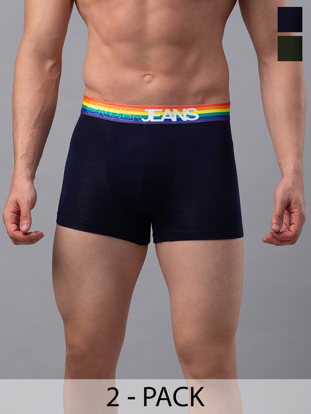 

UnderJeans by Spykar Pack Of 2 Mid-Rise Trunk 16864200-1-16864140-, Navy blue