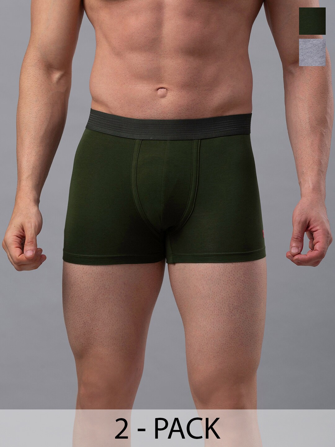 

UnderJeans by Spykar Pack Of 2 Mid-Rise Trunk 16864140-1-16864220, Olive