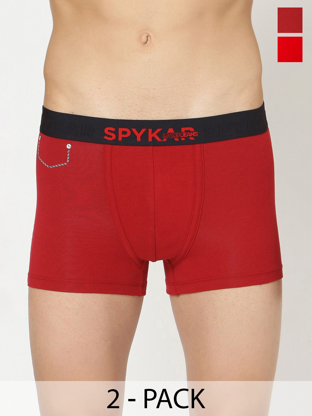 

UnderJeans by Spykar Pack Of 2 Outer Elastic Trunks, Maroon