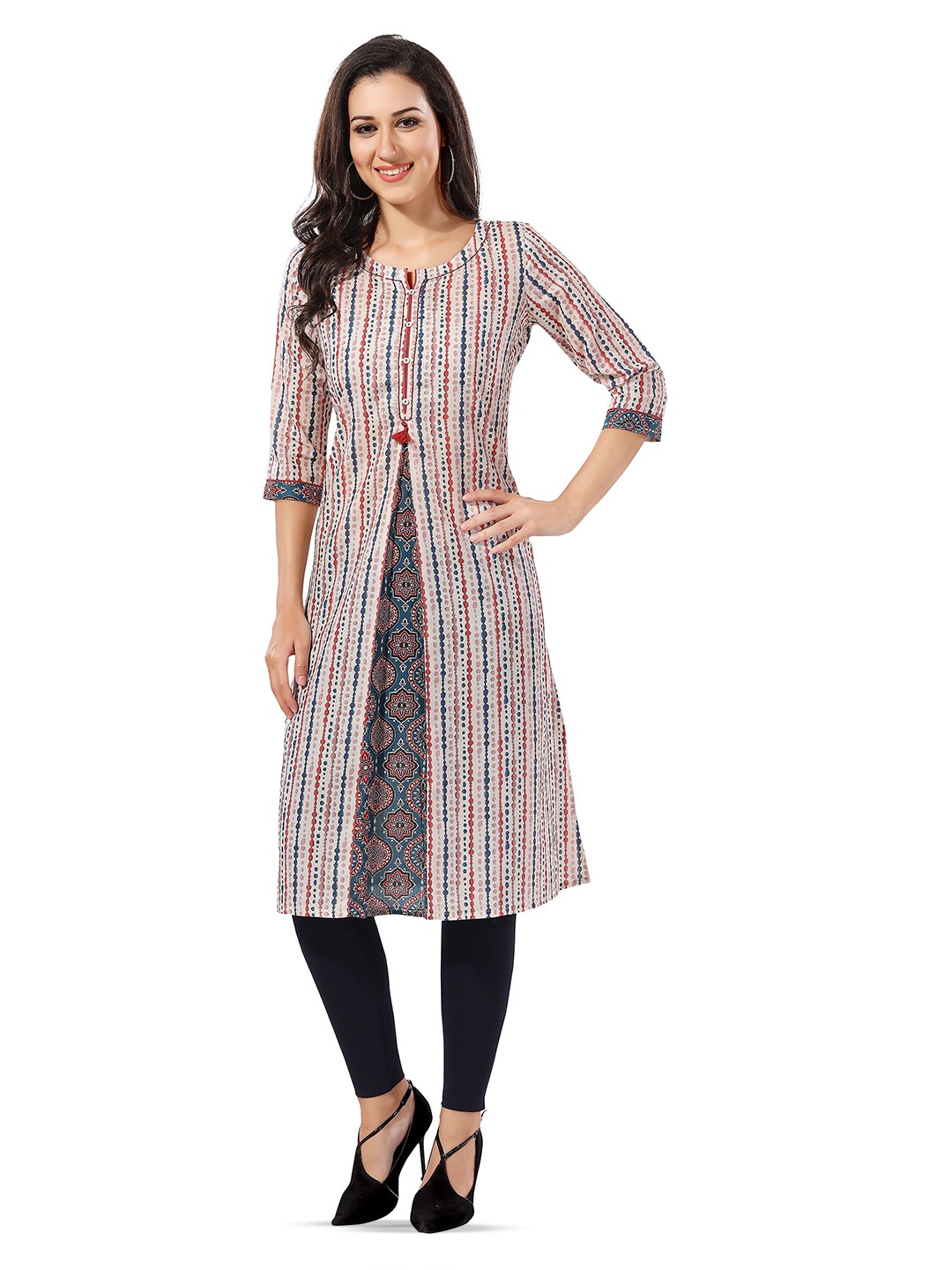 

keshubaba Striped Printed Kurta, White