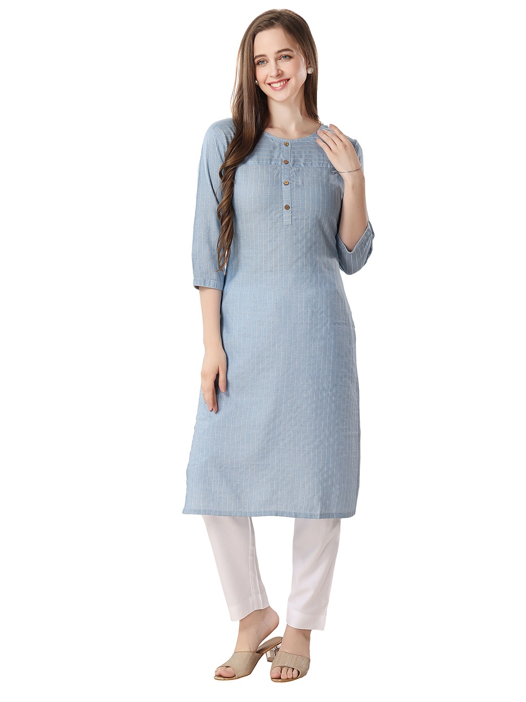 

keshubaba Striped Long Kurta, Blue