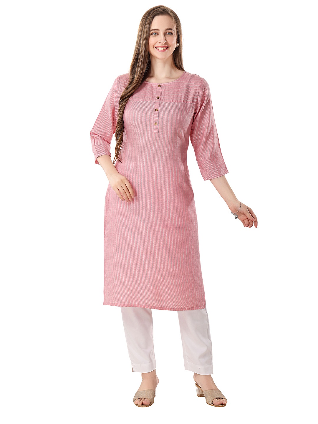 

keshubaba Striped Printed Kurta, Pink