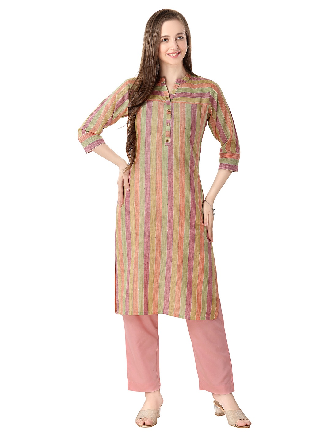 

keshubaba Striped Printed Kurta, Yellow