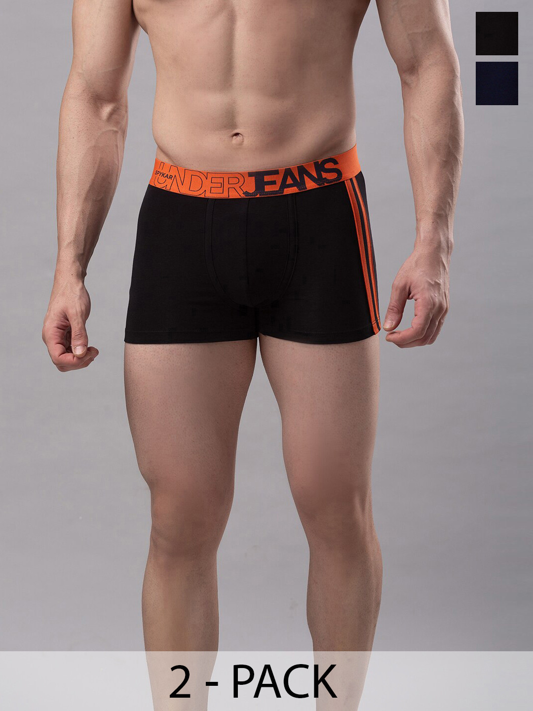 

UnderJeans by Spykar Pack Of 2 Mid-Rise Trunk 16864160-1-16864200, Black