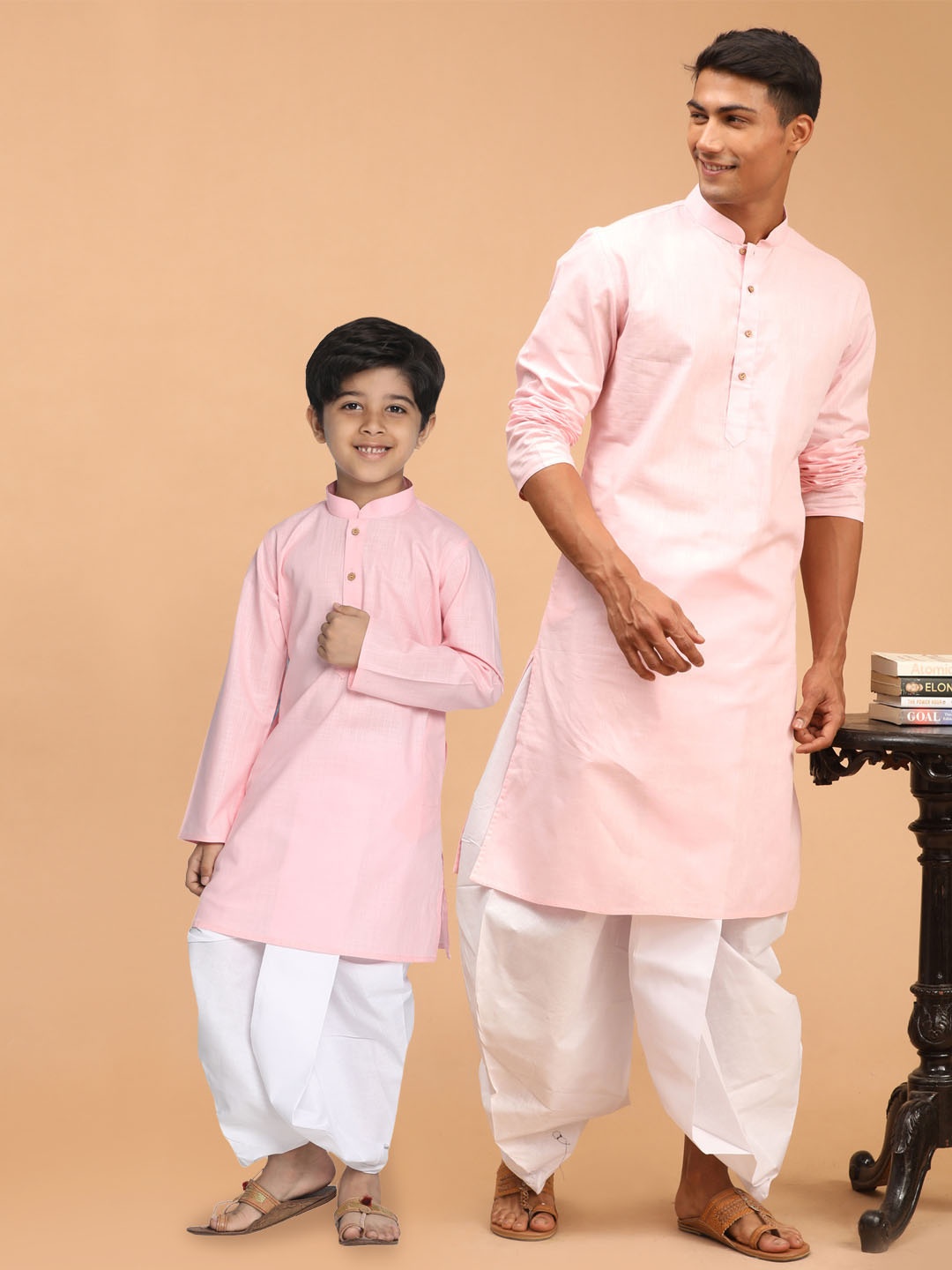 

VASTRAMAY Boys Regular Straight Kurta With Dhoti Pants, Pink