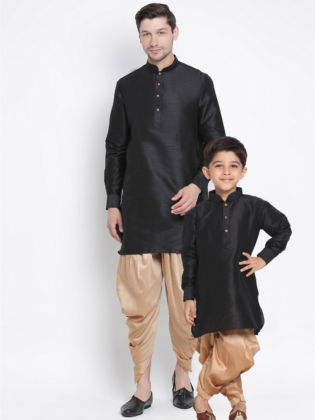 

VASTRAMAY Boys Mandarin Collar Straight Kurta with Dhoti Pants, Black