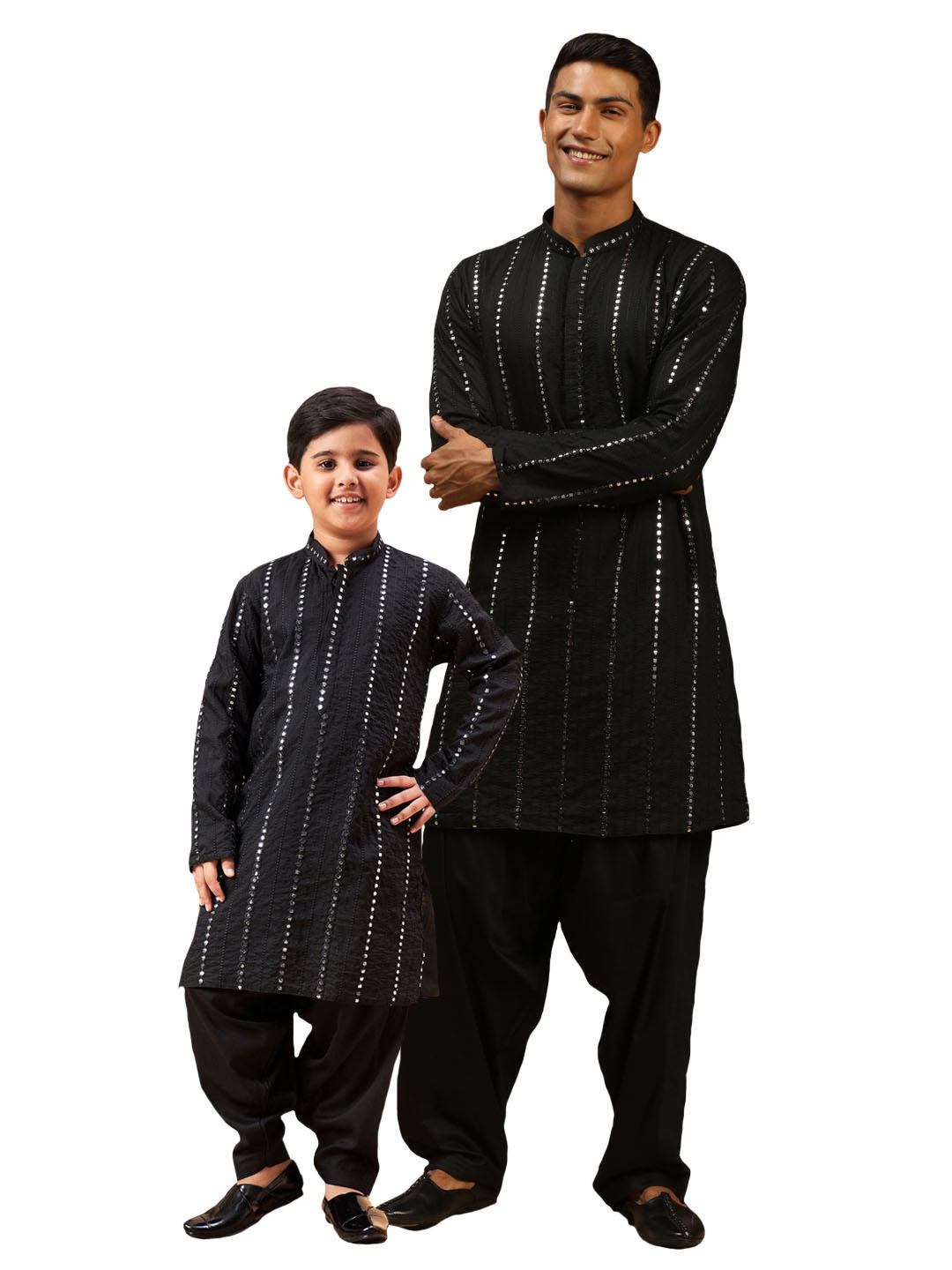 

VASTRAMAY Boys Embroidered Mirror Work Kurta with Patiala, Black