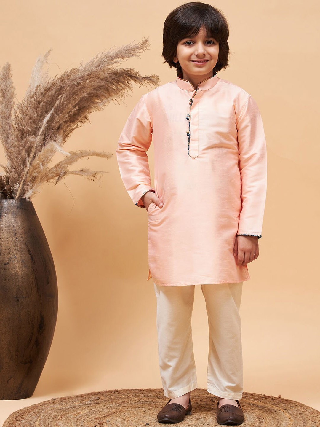 

VASTRAMAY Boys Regular Kurta with Pyjamas, Peach