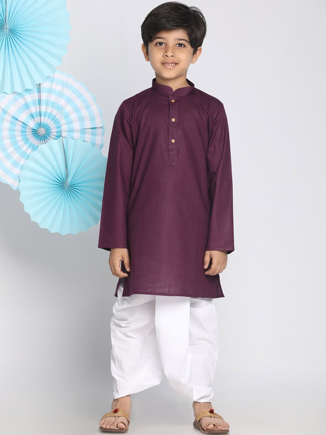 

VASTRAMAY Boys Mandarin Collar Regular Straight Kurta with Dhoti Pants, Purple
