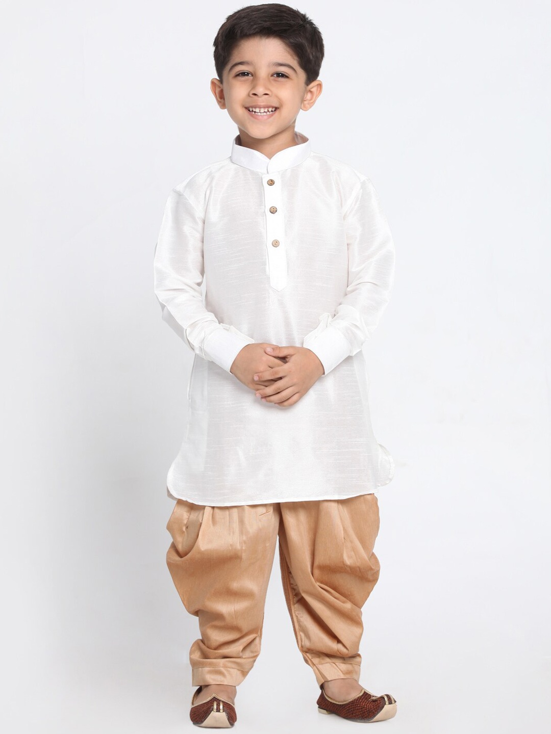 

VASTRAMAY Boys Mandarin Collar Straight Kurta with Dhoti Pants, White