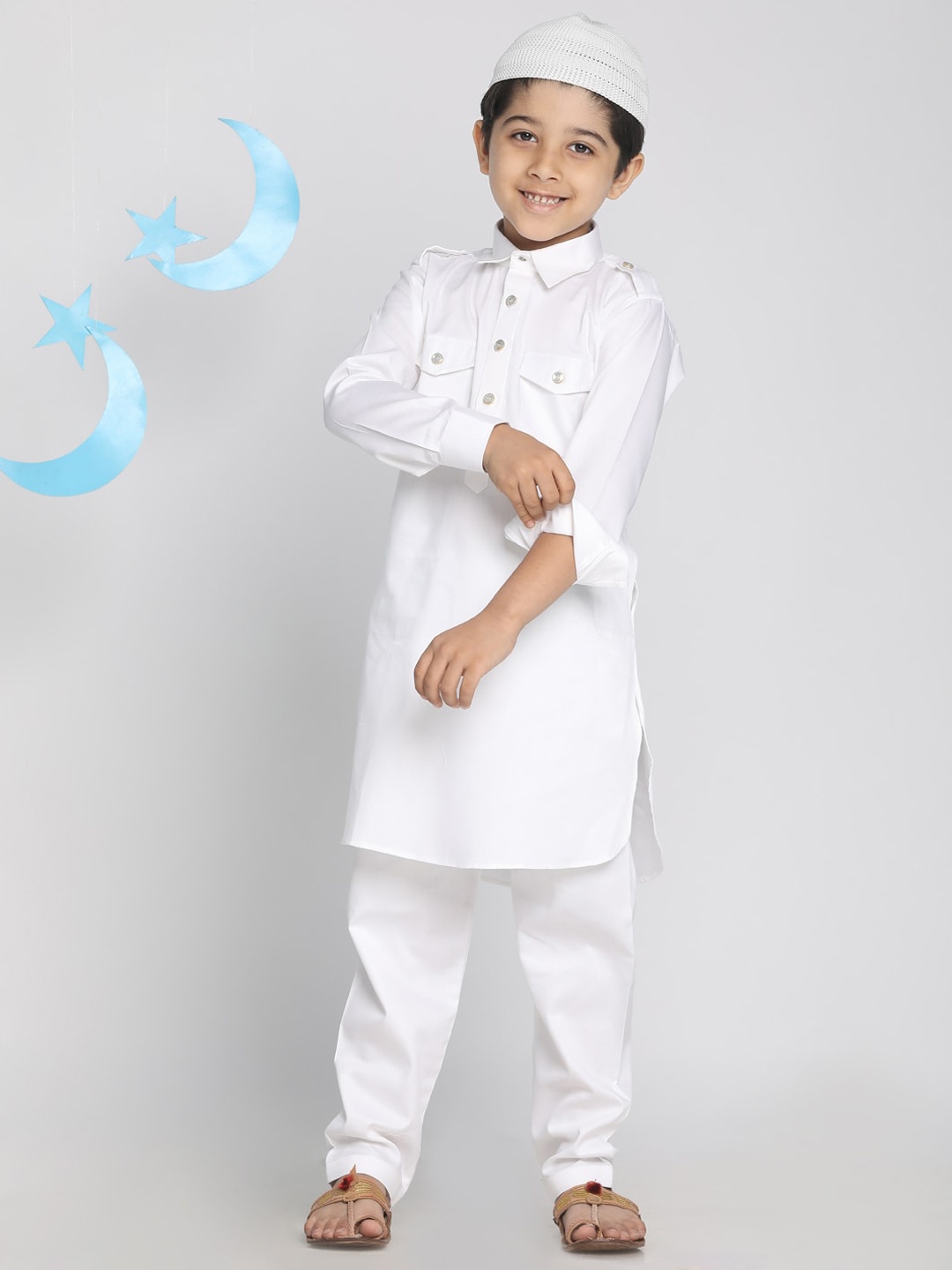 

VASTRAMAY Boys Shirt Collar Regular Kurta with Pyjamas, White