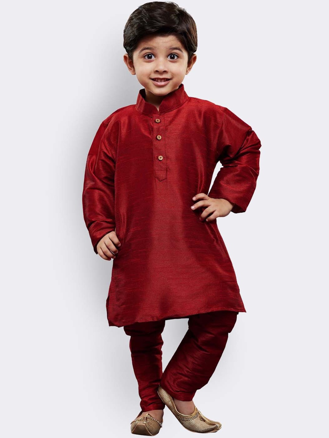 

VASTRAMAY Boys Mandarin Collar Straight Kurta with Pyjama, Maroon