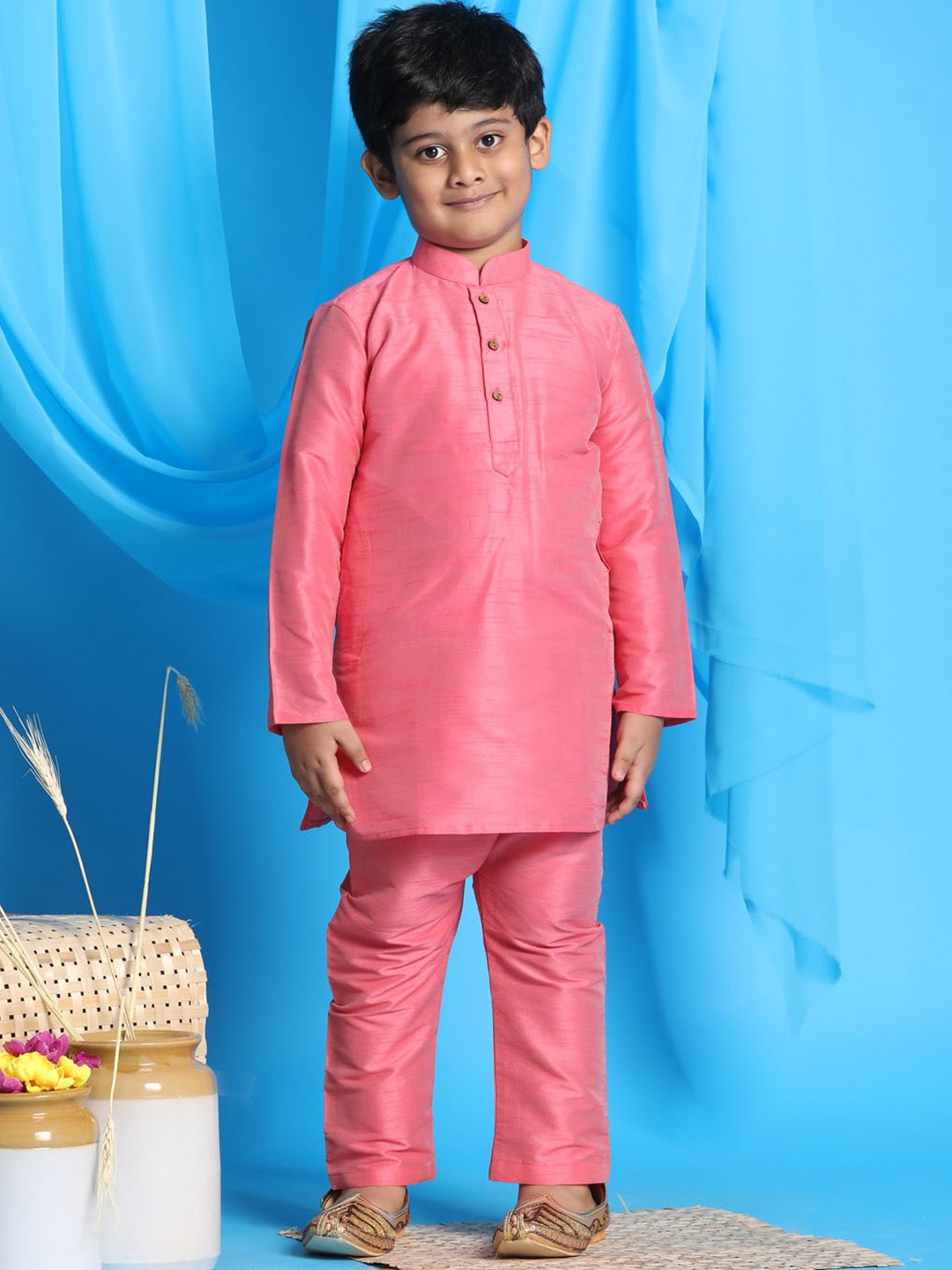 

VASTRAMAY Boys Long Sleeves Kurta with Pyjamas, Pink