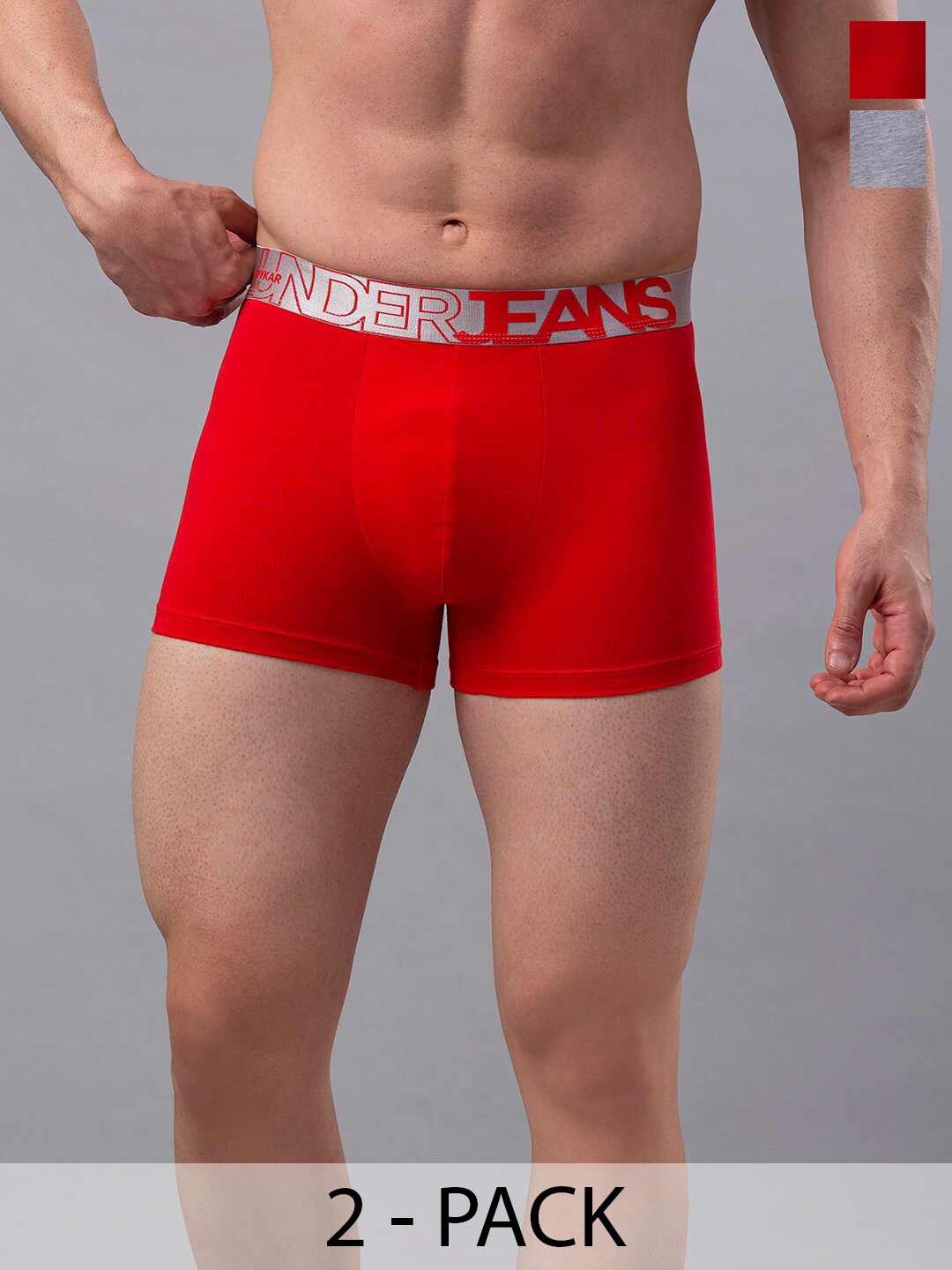 

UnderJeans by Spykar Pack Of 2 Mid-Rise Trunk 16864170-1-16864220, Red