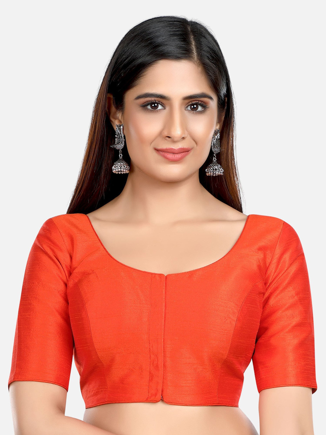 

Biyu Padded Silk Readymade Saree Blouse, Orange