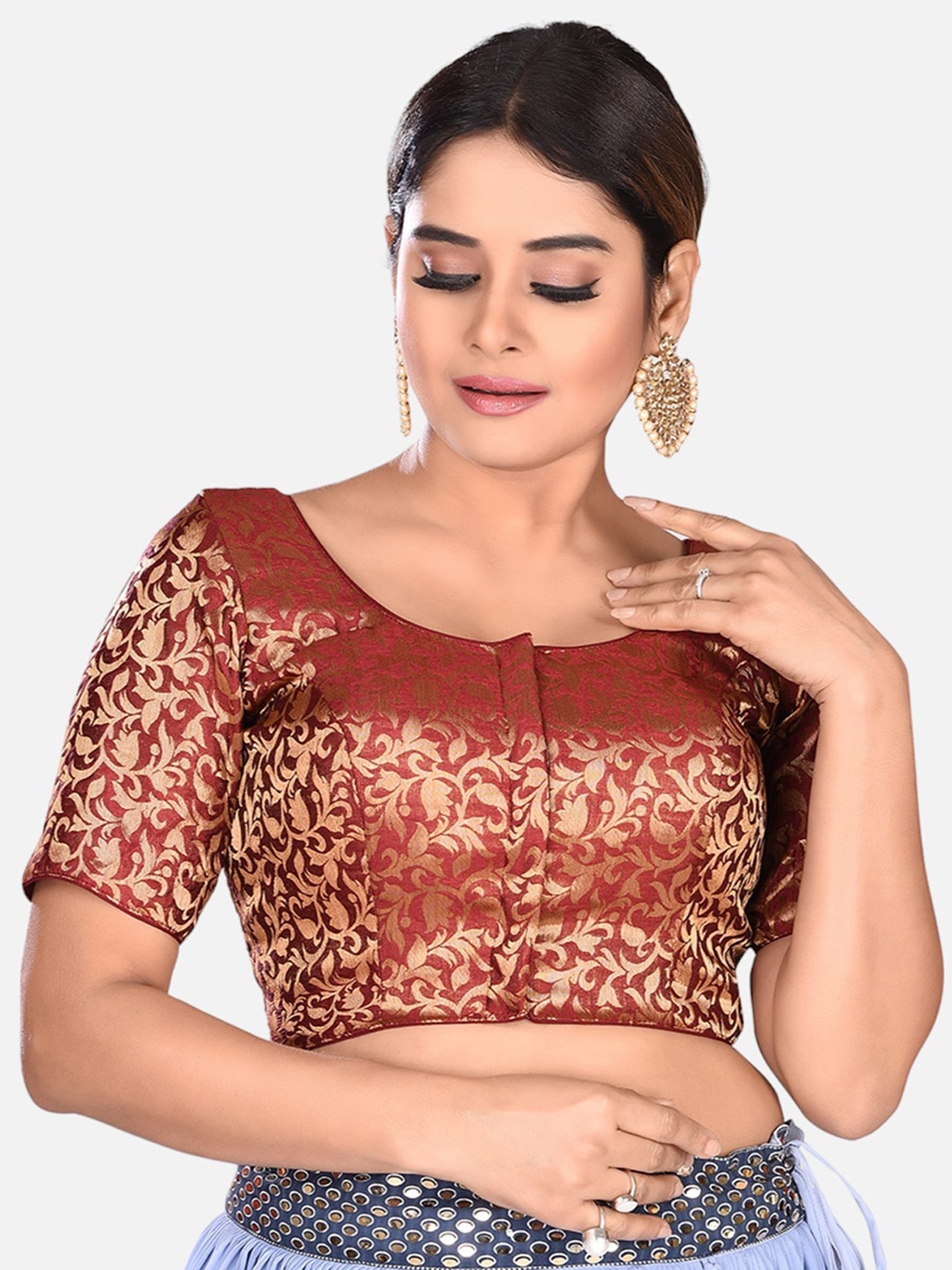 

Biyu Ethnic Motifs Woven Design Padded Readymade Saree Blouse, Maroon