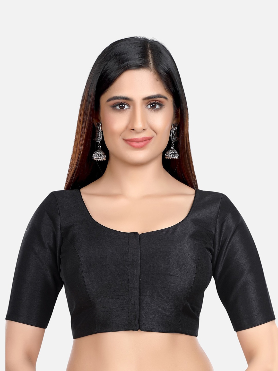 

Biyu Silk Padded Readymade Silk Saree Blouse, Black