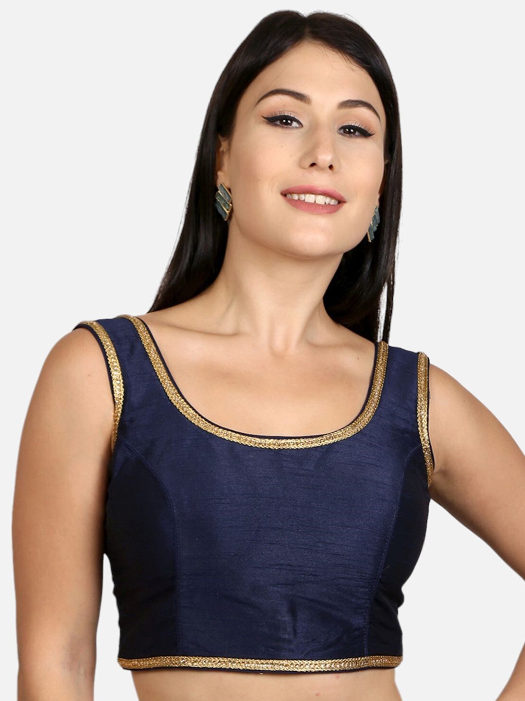 

Biyu Padded Silk Saree Blouse, Navy blue