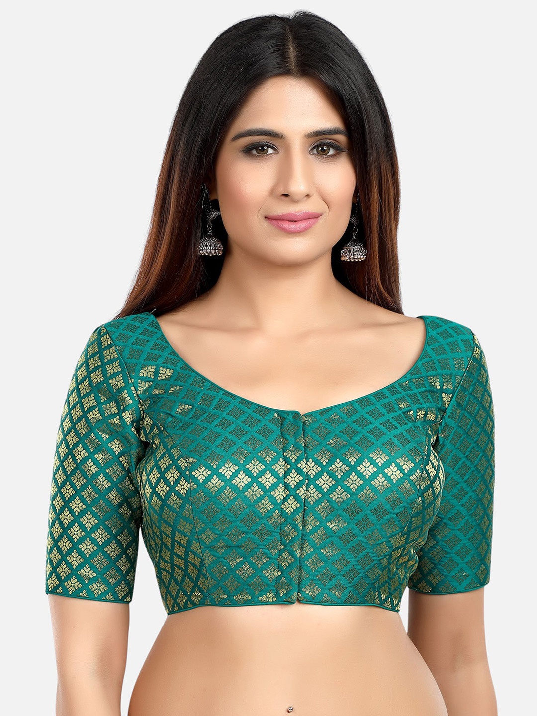 

Biyu Ethnic Motifs Printed Padded Readymade Saree Blouse, Green