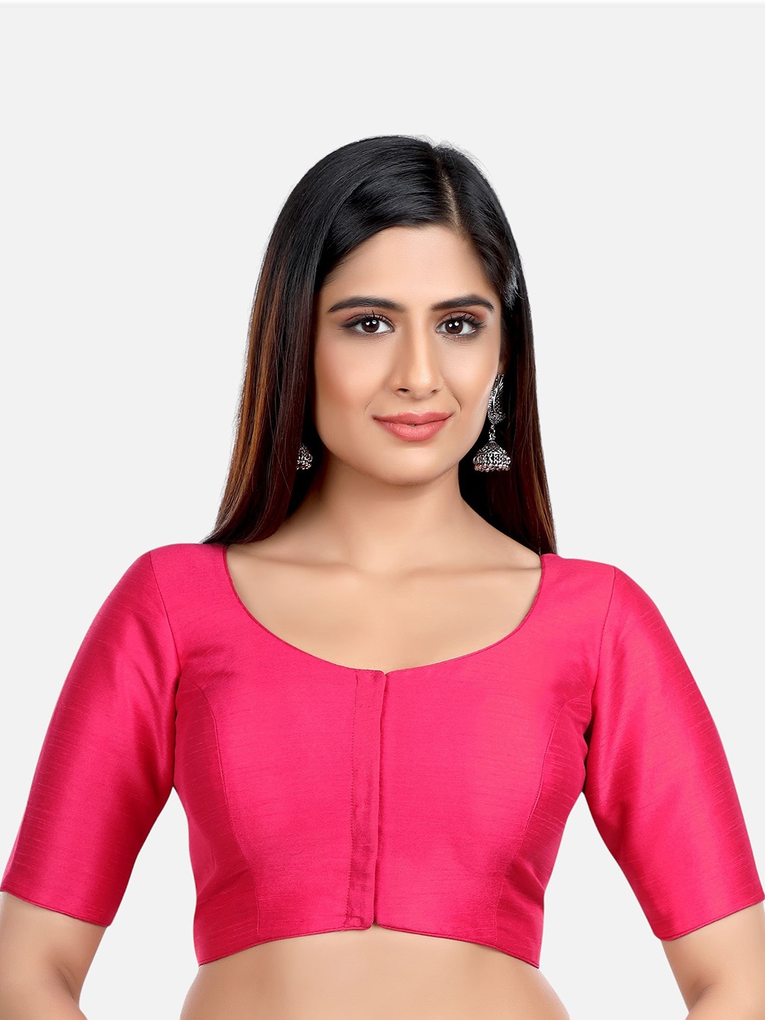 

Biyu Round Neck Silk Saree Blouse, Pink