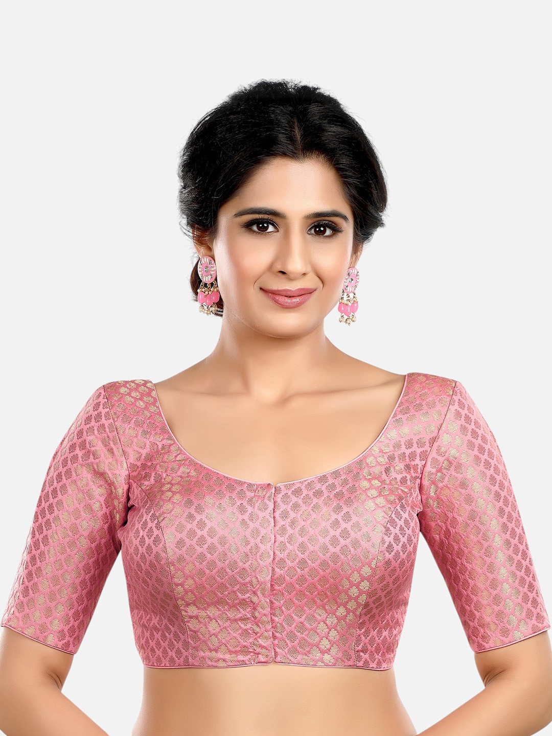 

Biyu Ethnic Motifs Printed Readymade Brocade Saree Blouse, Pink