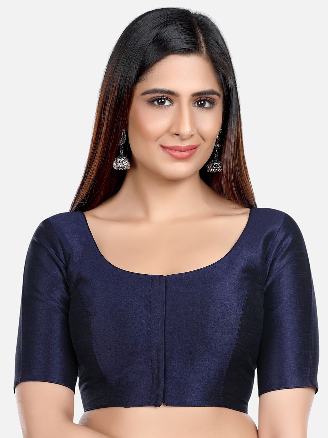 

Biyu Silk Readymade Padded Saree Blouse, Navy blue