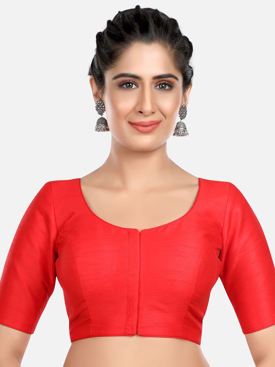 

Biyu Padded Silk Saree Blouse, Red