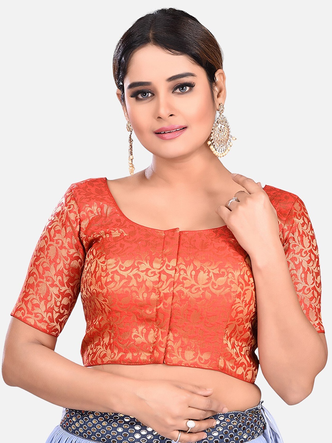 

Biyu Printed Readymade Padded Saree Blouse, Red