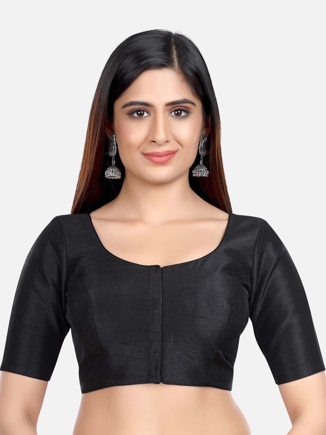 

Biyu Padded Readymade Silk Saree Blouse, Black