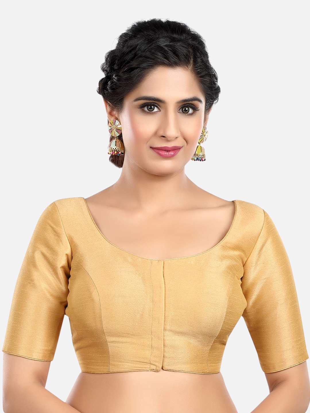 

Biyu Silk Padded Silk Saree Blouse, Gold