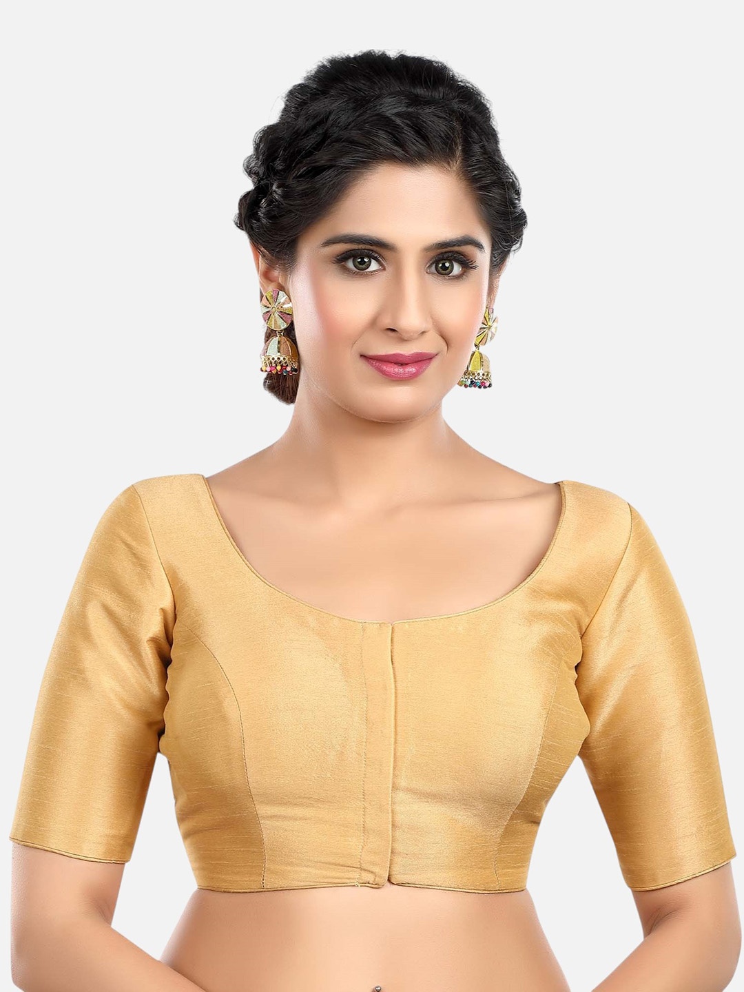 

Biyu Readymade Padded Silk Saree Blouse, Gold