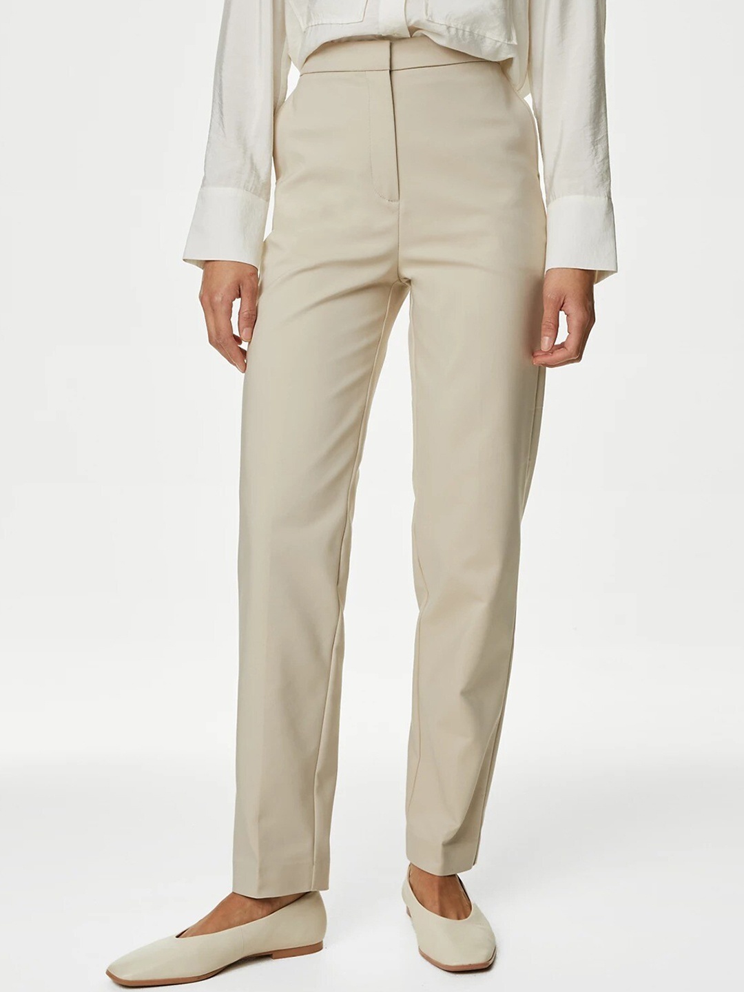 

Marks & Spencer Women Slim Fit High-Rise Trousers, Beige