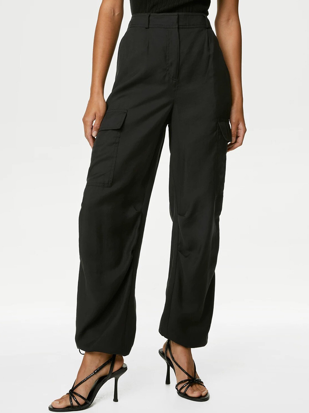 

Marks & Spencer Women Wide Leg Fit High-Rise Cargos Trouser, Black