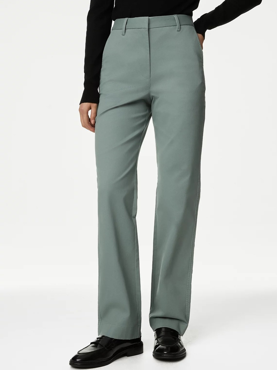 

Marks & Spencer Women Straight Fit High-Rise Trousers, Grey melange