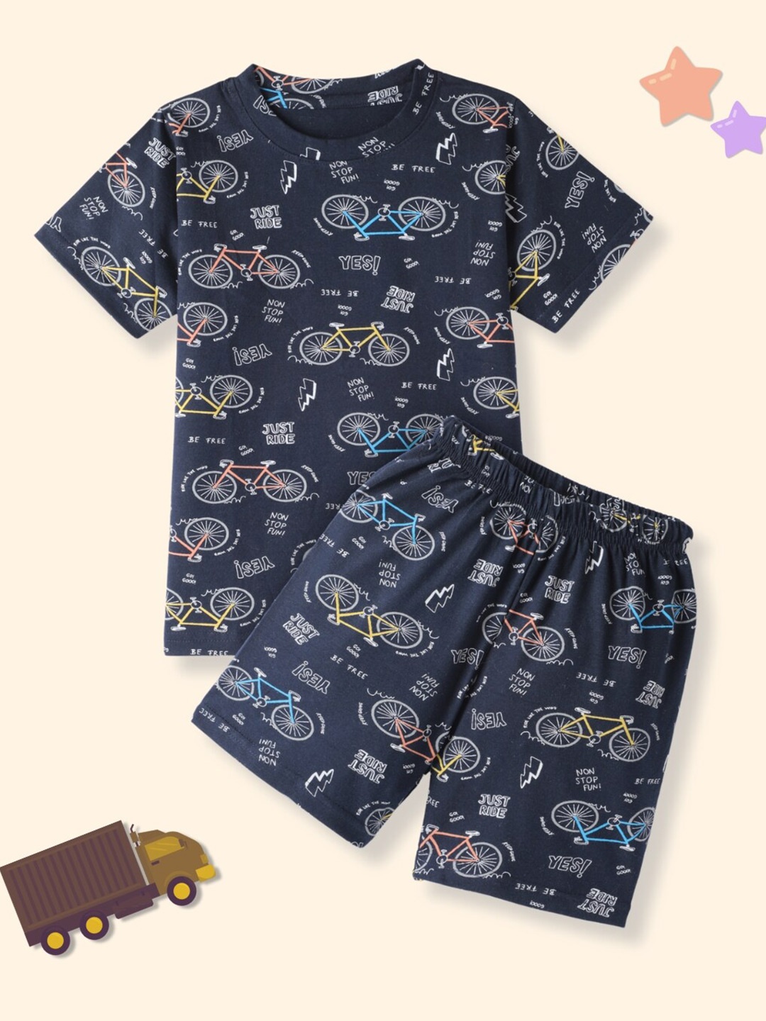 

FUNKRAFTS Kids Printed T-shirt With Shorts, Navy blue