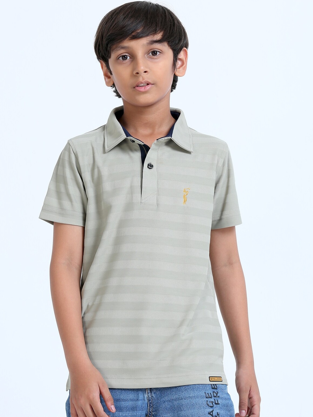 

STELLERS Boys Striped Polo Collar Applique T-shirt, Grey