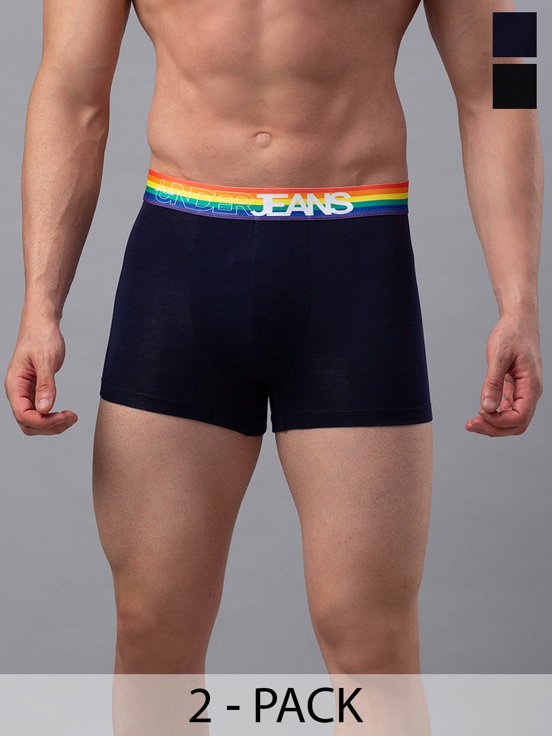 

UnderJeans by Spykar Pack Of 2 Mid-Rise Trunk 16864200-1-16864202-, Navy blue