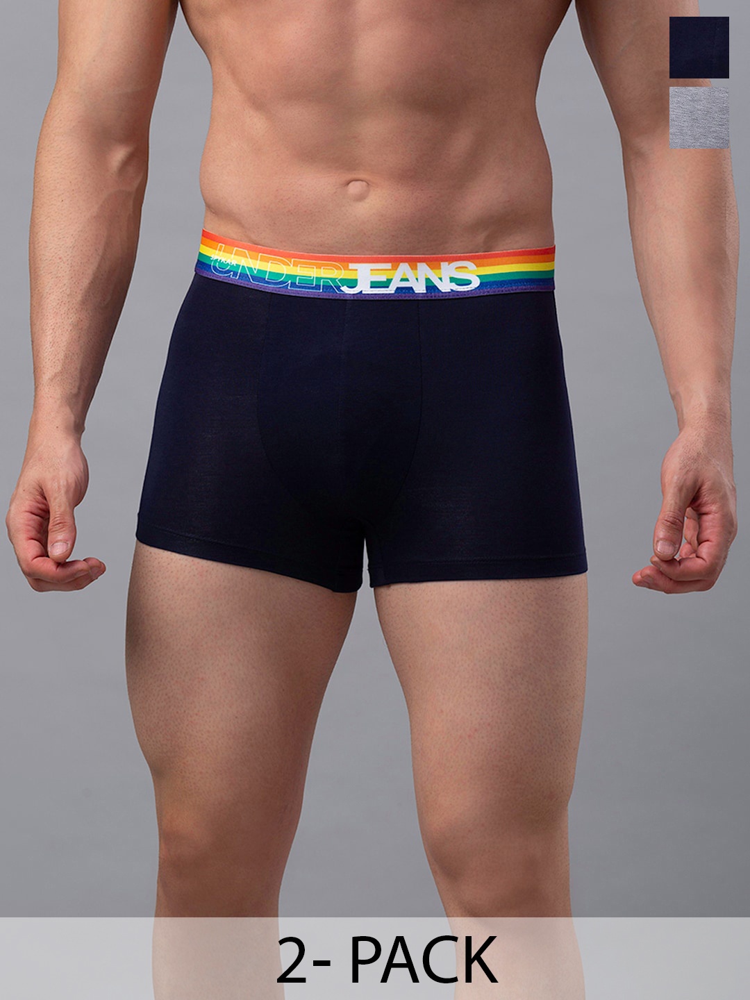 

UnderJeans by Spykar Pack Of 2 Mid-Rise Trunk 16864220-1-16864200-, Navy blue