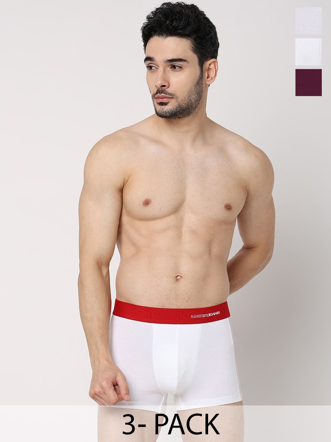 

UnderJeans by Spykar Pack of 3 Mid-Rise Trunk 24831768-1-20389960, Burgundy