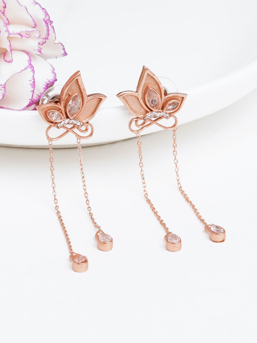 

JOKER & WITCH Rose Gold Plated Stone Studded Contemporary Drop Earrings