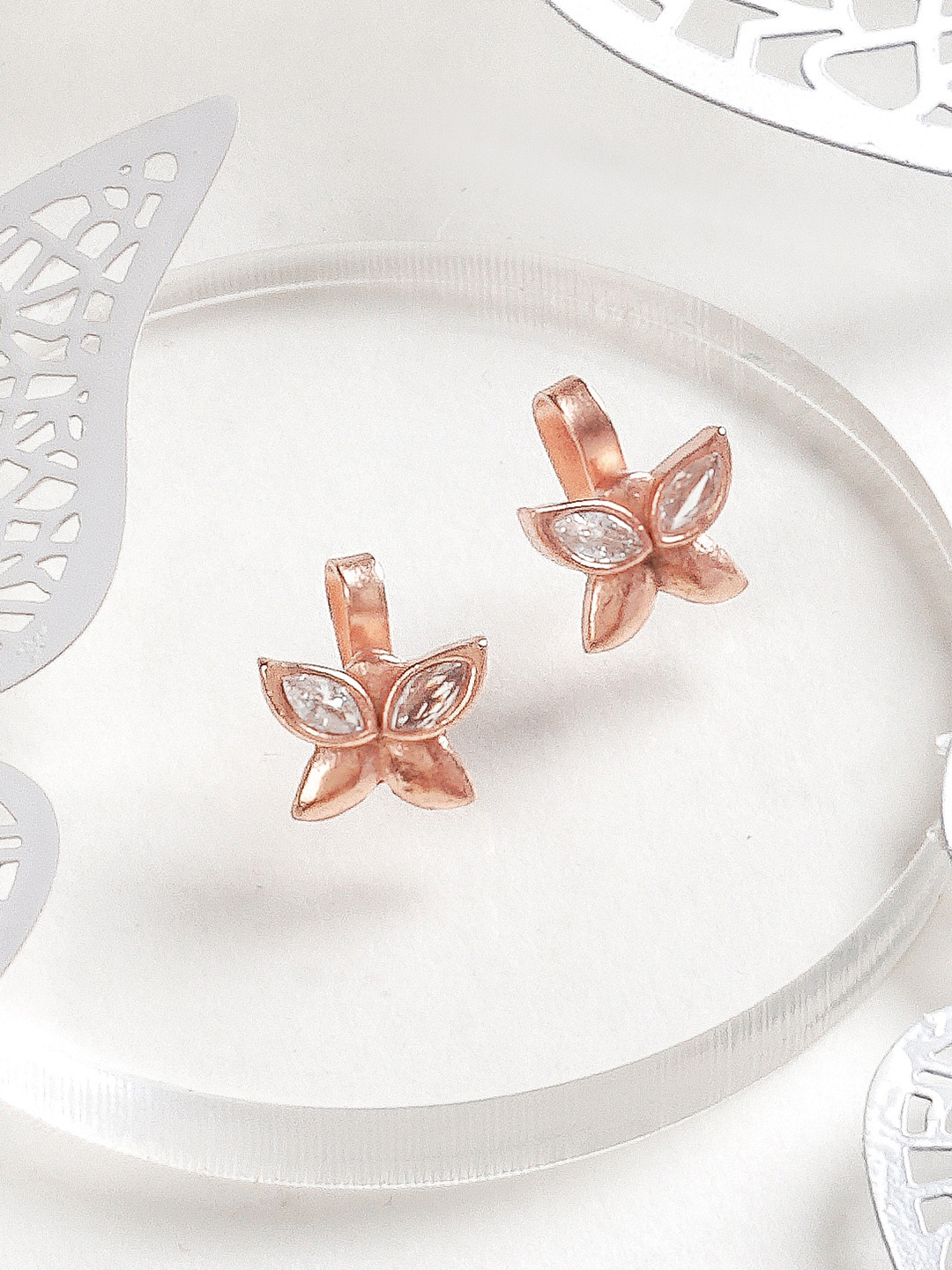 

JOKER & WITCH Rose Gold Plated Stone Studded Floral Ear Cuffs