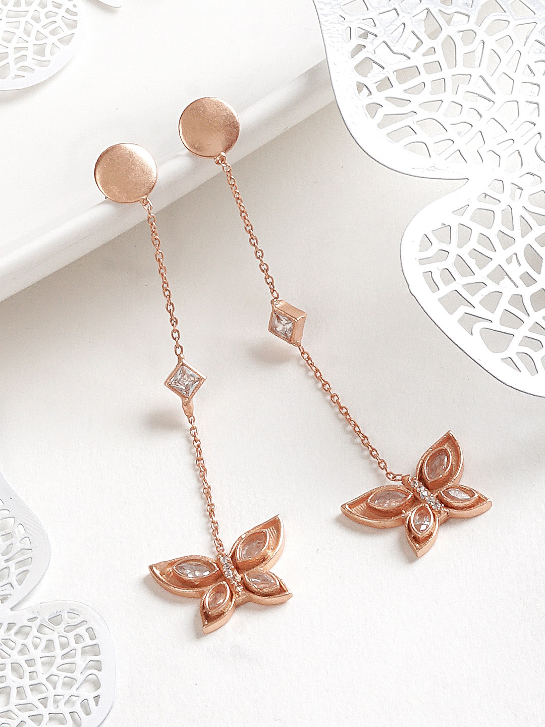 

JOKER & WITCH Rose Gold-Plated Butterfly Shaped Drop Earrings