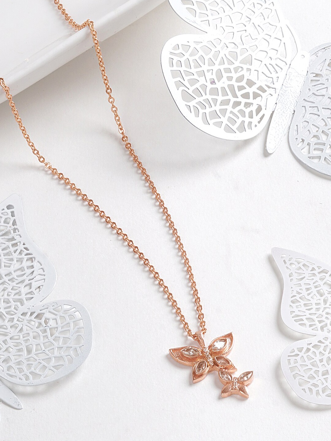 

JOKER & WITCH Rose Gold-Plated Stones Studded Pendant With Chain