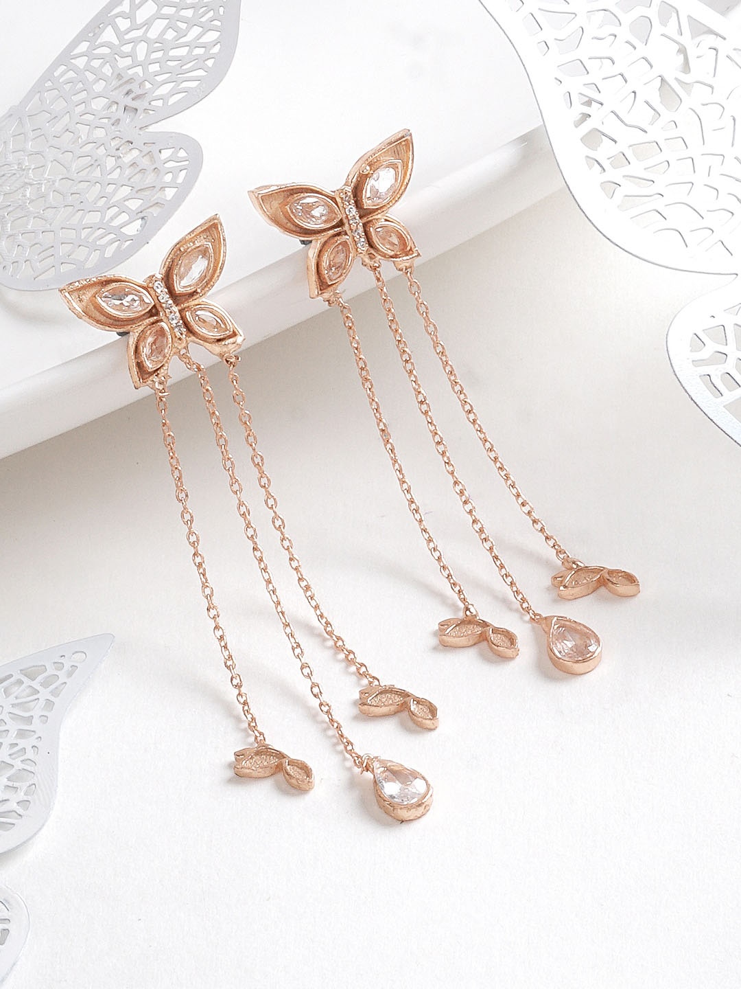 

JOKER & WITCH Rose Gold Plated Stone Studded Contemporary Drop Earrings