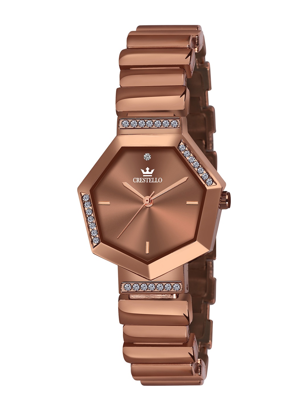 

CRESTELLO Women Brass Embellished Dial Style Straps Analogue Watch CR-JWL151-BRWN, Brown