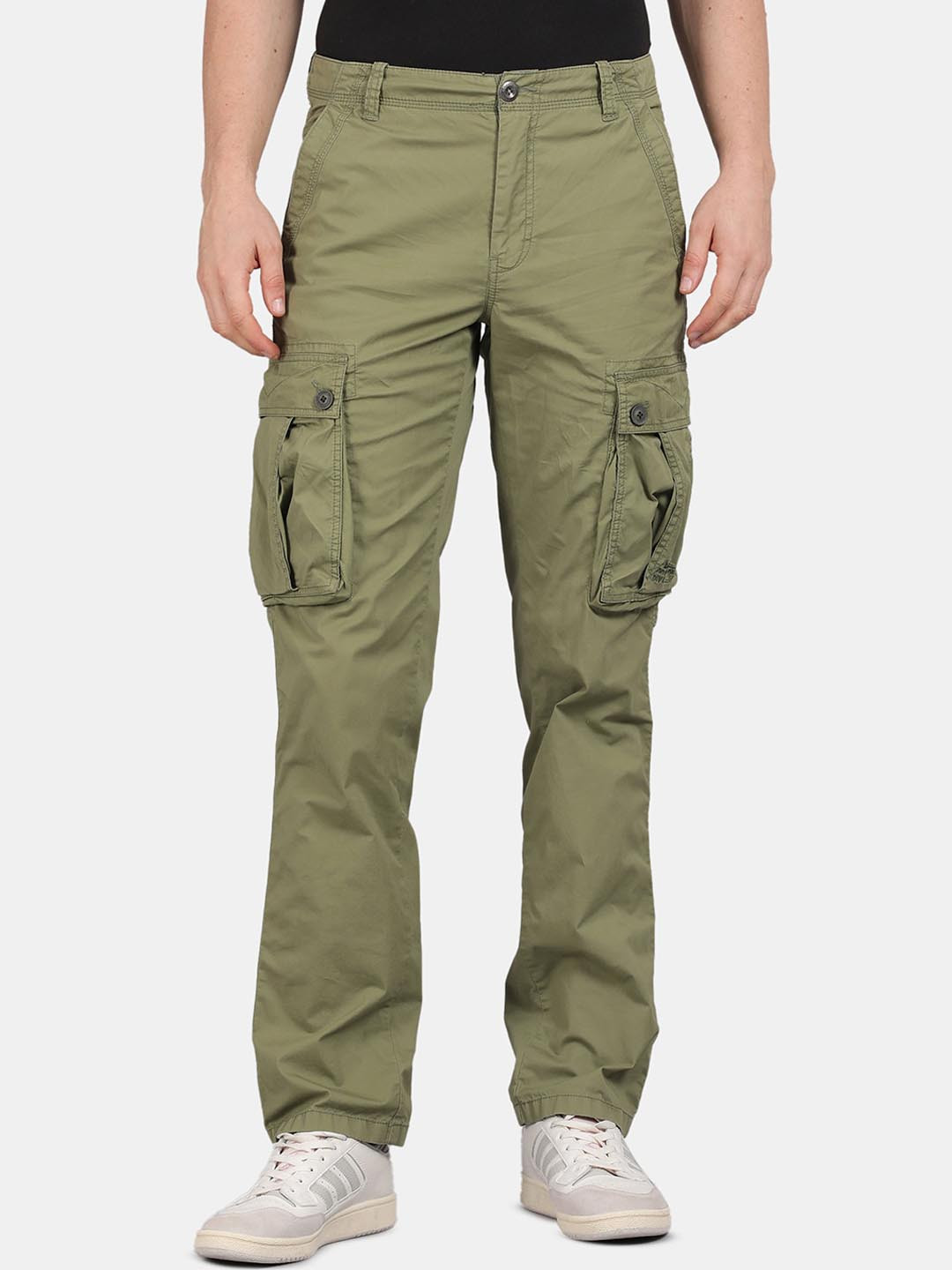 

t-base Men Mid-Rise Cotton Cargos Trousers, Green