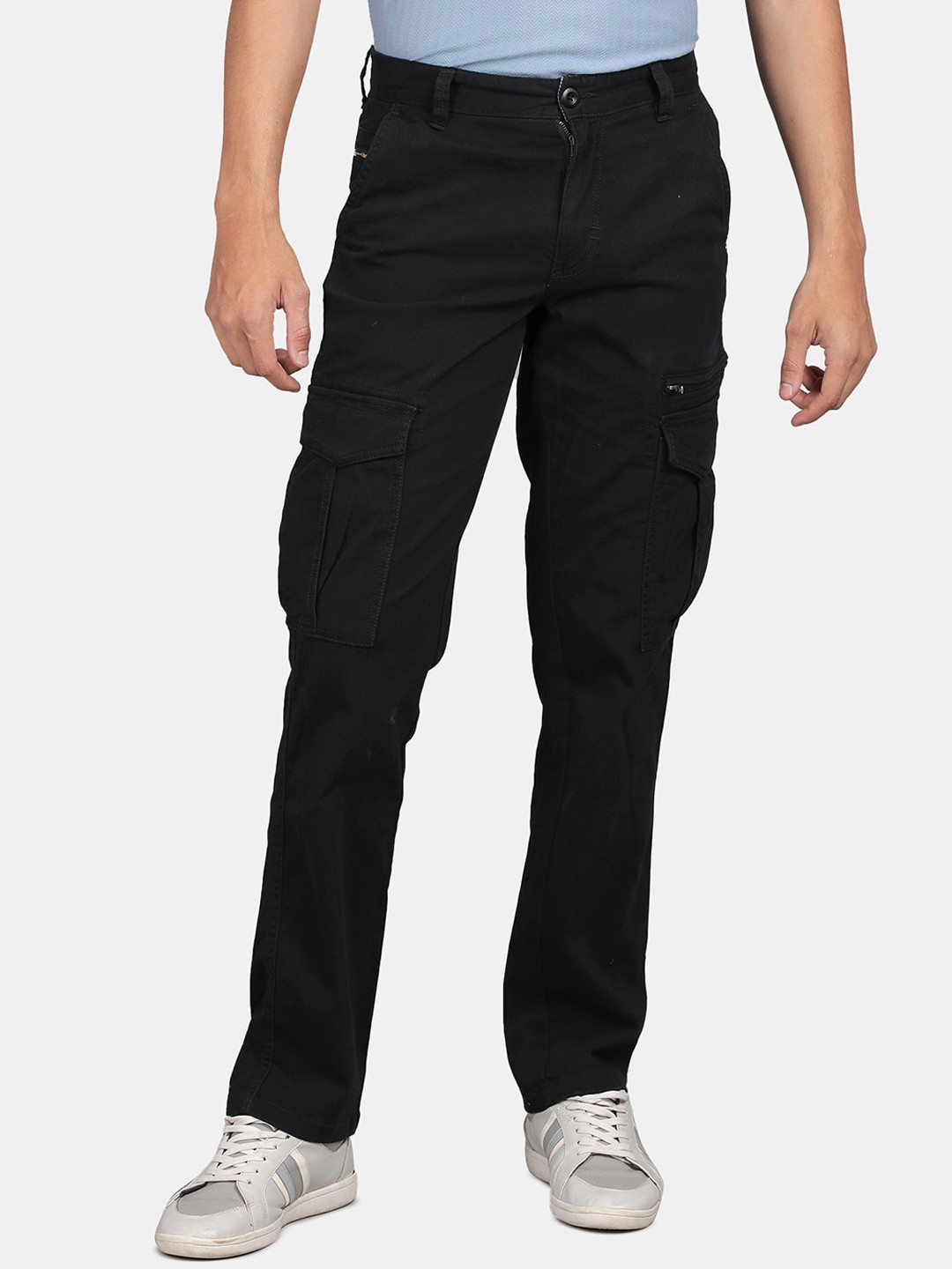 

t-base Men Mid-Rise Cotton Cargos Trousers, Black